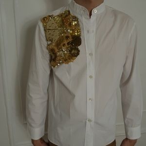 DRIES VAN NOTEN GOLD EMBELISHED WHITE SHIRT
